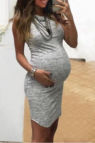 Pregnant Women Pencil Dress Summer Sleeveless Slim Bodycon Casual Mini Club Party Dress Gray