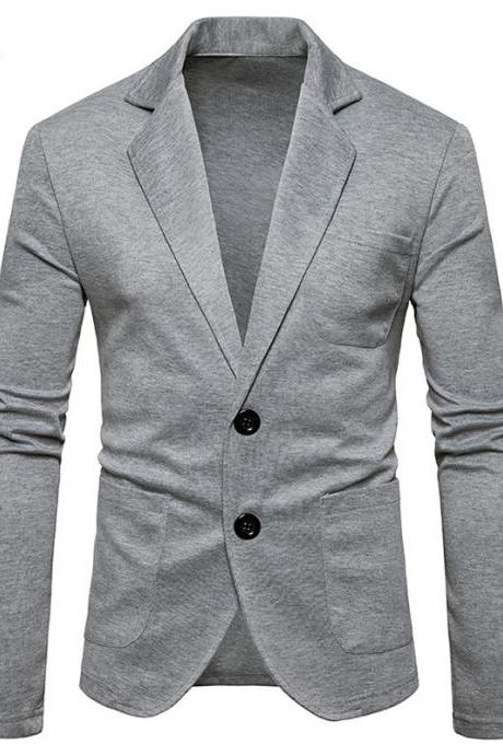 Men Blazer Coat British Style Two Buttons Long Sleeve Casual Slim Fit Suit Jacket Gray