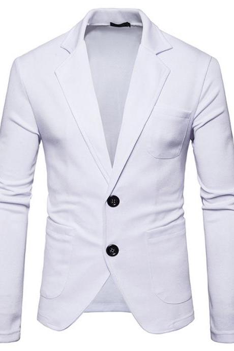Men Blazer Coat British Style Two Buttons Long Sleeve Casual Slim Fit Suit Jacket white