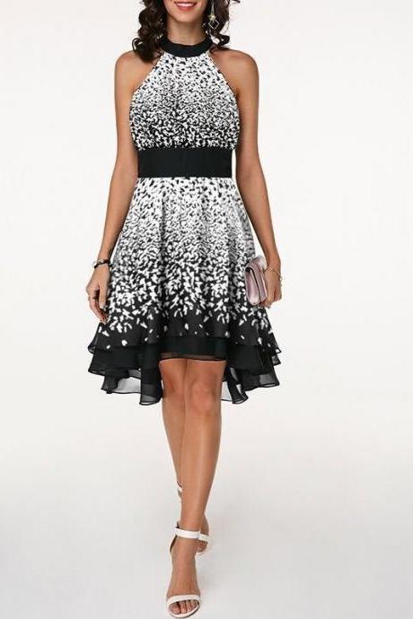Women Asymmetrical Dress Casual Summer Plus Size Sleeveless Floral Printed Club Party Dress black