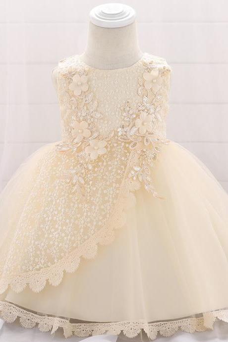  Lace Flower Girl Dress Princess Newborn Baptism Party Birthday Tutu Gown Baby Kids Clothes champagne