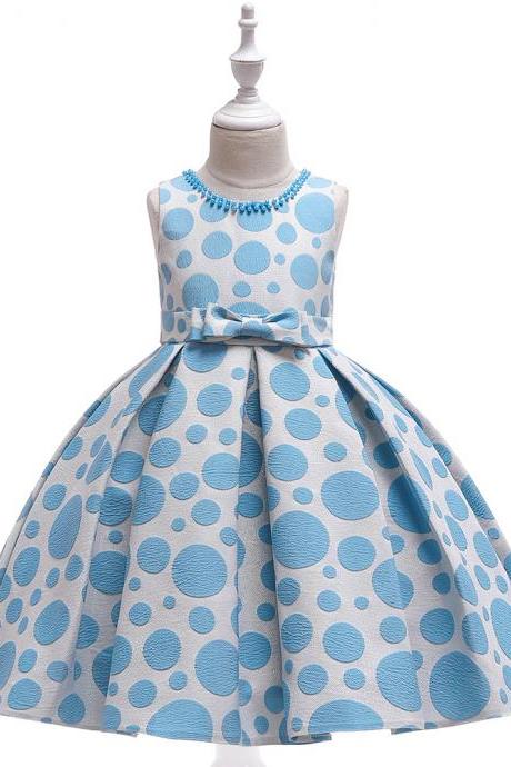  Polka Dot Flower Girl Dress Princess Formal Party Birthday Tutu Gown Kids Children Clothes blue