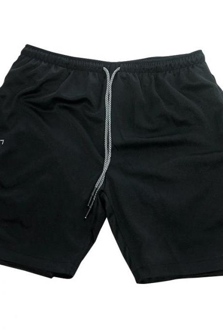 Men Sport Shorts Summer Quick Dry Double-Deck Bodybuilding Breathable Fitness Workout Casual Short Sweatpants black