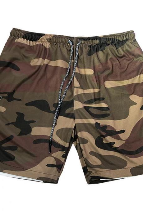 Men Sport Shorts Summer Quick Dry Double-Deck Bodybuilding Breathable Fitness Workout Casual Short Sweatpants Camouflage