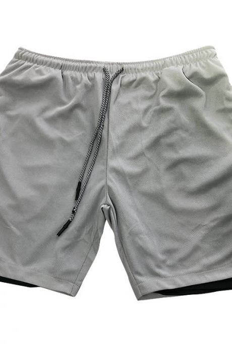  Men Sport Shorts Summer Quick Dry Double-Deck Bodybuilding Breathable Fitness Workout Casual Short Sweatpants gray