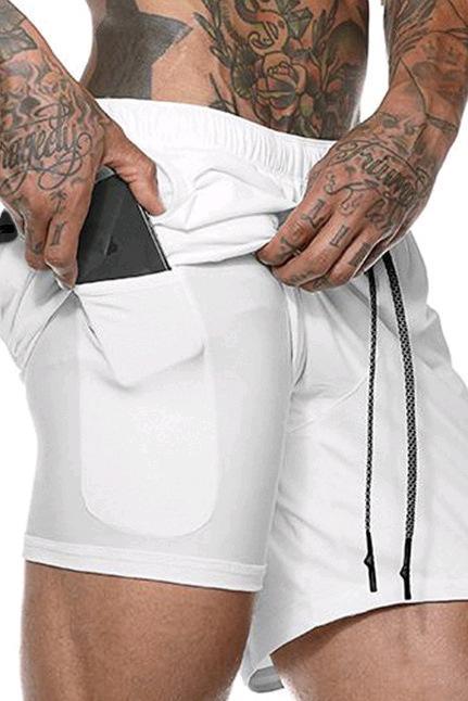 Men Sport Shorts Summer Quick Dry Double-Deck Bodybuilding Breathable Fitness Workout Casual Short Sweatpants white