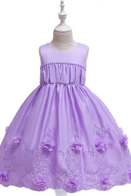  Sleeveless Flower Girl Dress Princess Formal Birthday Party Tutu Gown Chidlren Kids Clothes lilac