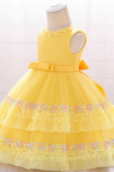 Newborn Flower Girl Dress Tutu Formal Birthday Party Baby Baptism Gown Kids Children Clothes yellow