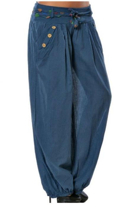  Women Casual Baggy Harem Pants Hippie Boho Aladdin AliBaba Yoga Long Trousers blue