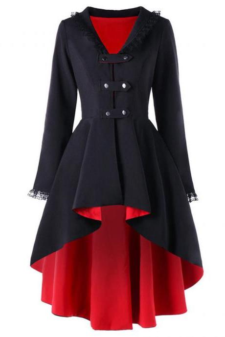Vintage Victorian Women Lady Steampunk Swallow Tail Goth Long Trench Coat Jacket red 