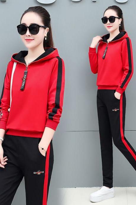 women's wear New Tracksuit casual fashion sportswear hoodie trousers two piece sets red 