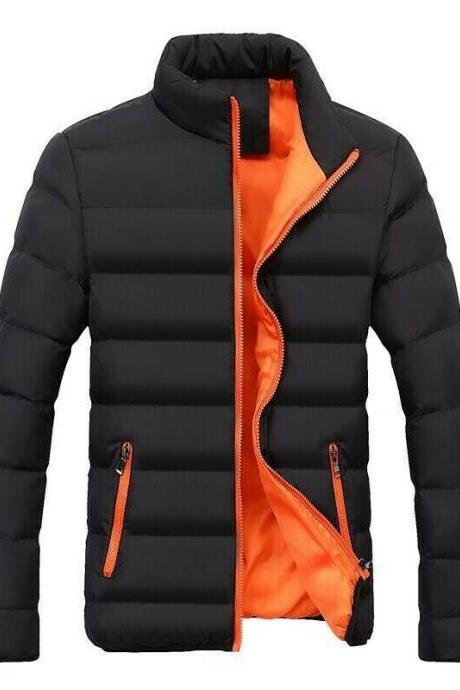 Men Winter Bubble Slim Fit Puffer Quilted Cotton Jacket Stand Collar Coat