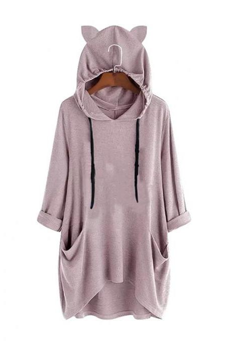  women Hoodies Autumn Long Sleeve Solid Hooded Plus Size Sweashirt Pullover Tops