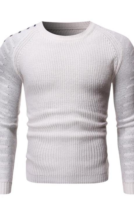 Simple men round neck sweater Autumn winter contrast color casual knit long sleeve bottoming shirt