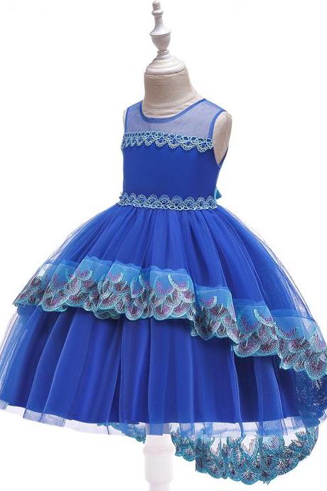  Embroidery Trailing Dress For Girls Clothes Tutu Birthday Kids Dresses Party Wedding Girl Princess Dress
