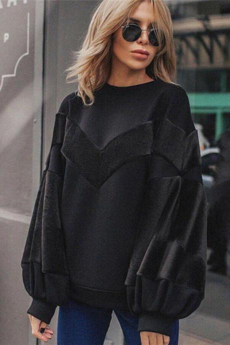  New Women Plus LooseTunic Pullover Jumper Sweater Fluffy Fleece Coat Jacket