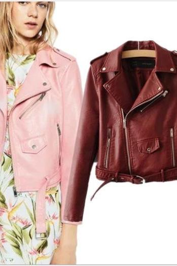  Spring autumn Women Coat new Faux Leather Jackets Casual Zipper Short Basic Motorcycle leather coat