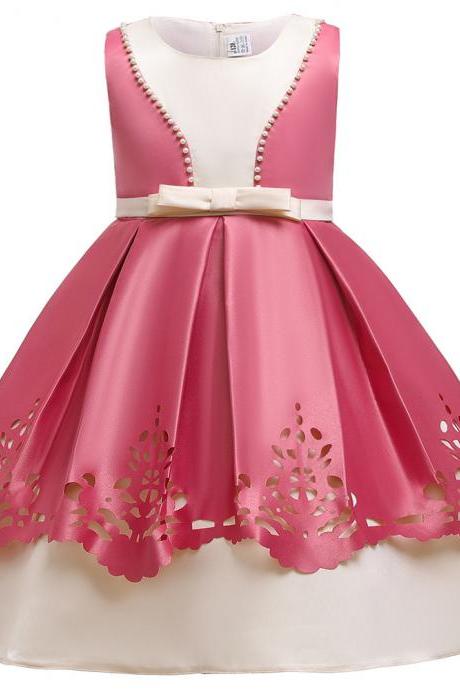  Fashion New Year Formal Elegant Girl Dress Hollow Design Princess Costume Kids Casual Sleeveless Bow Children Lace Party Dress