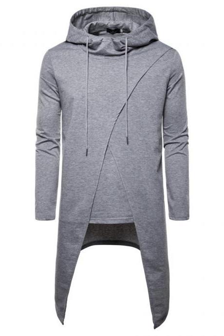 Fashion Men&amp;#039;s Sweatshirts Long Sleeve Clothing Irregular Cap Cover Middle And Long Hoodies Coat