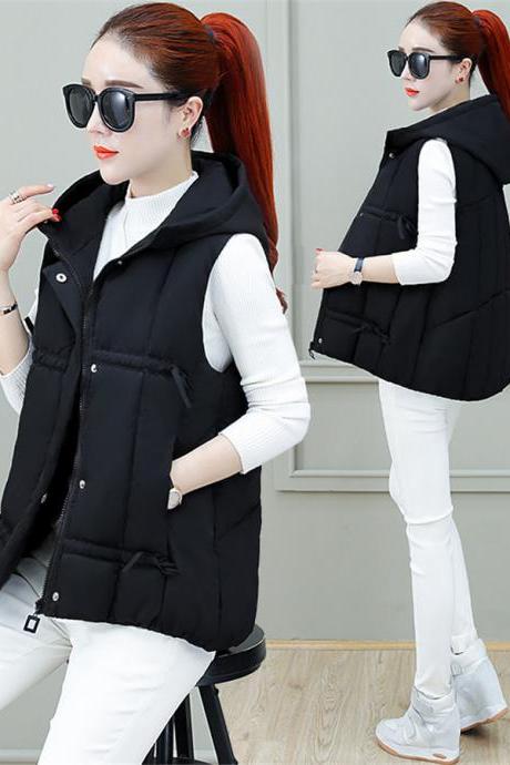  2019 New Womens Hooded Down Cotton Vest Short Jacket Sleeveless Coat Waistcoat
