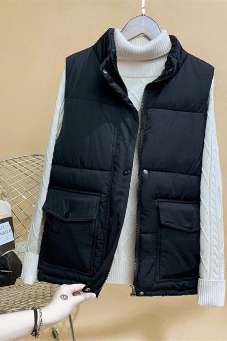 Autumn Winter Women Waistcoat Slim Down Cotton Warm Coat Jacket Sleeveless Vest 