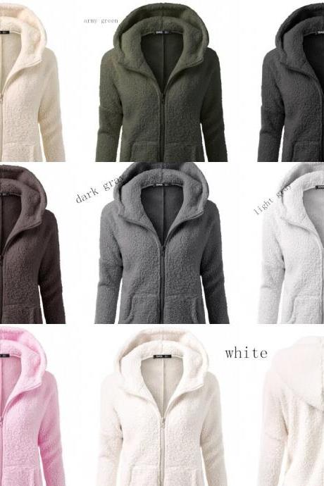 Womens Hooded Sweater Coat Winter Warm Zipper Coat Cotton Coat Outwear Moda