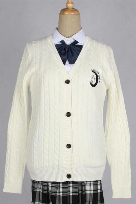  Spot JK uniform cardigan cute Sailor Moon moon embroidery wild straight long sleeve sweater