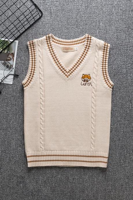  New cute puppy embroidery college style Japanese soft girl cartoon cute JK uniform color knitted vest