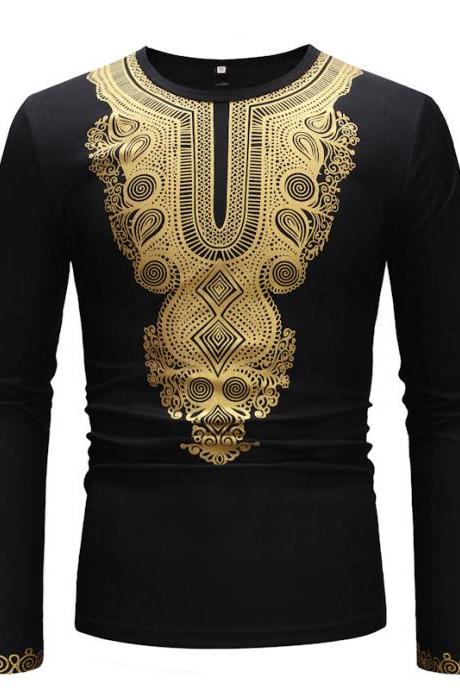 A cool new 2019 men's shirt with simple African print O-Neck long sleeves tops