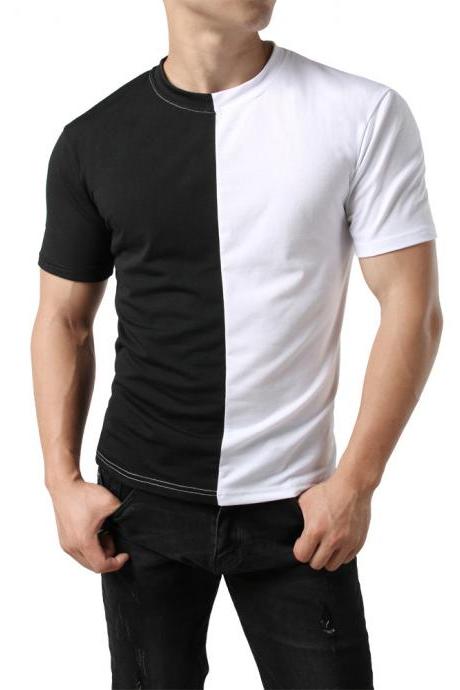Men Short Sleeve O Neck T-shirt Summe Casual Panelled Running Top