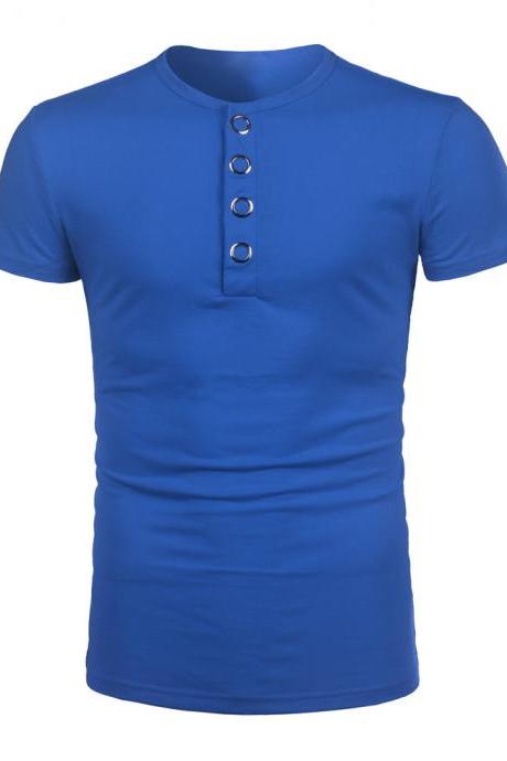 Men Short-sleeved T-shirt Metal Button Design Leisure Athletic Polo Shirt Top