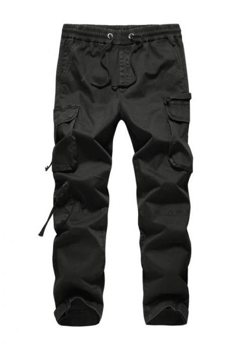 Pring Autumn Men Casual Pant Pocket Drawstring Solid Long Tooling Beam Feet Trousers