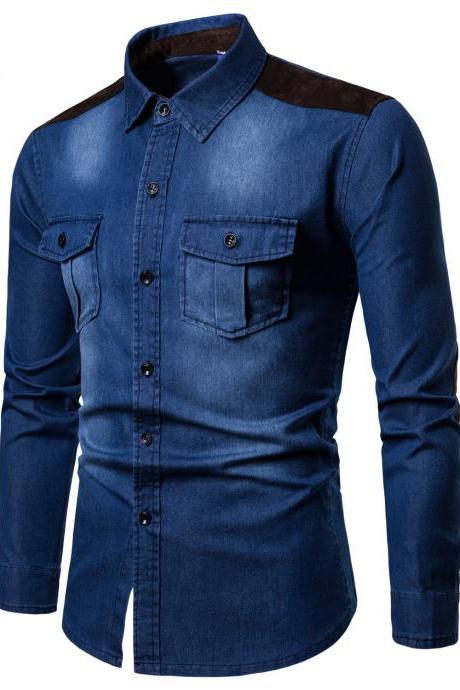 New Fashion Men Shirt Long Sleeve Denim High Quality Cotton Men Casual Turn Down Collar Shirt
