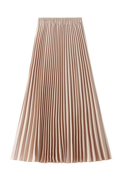  women Spring autumn skirt new elastic waistband was thin in the long section of the wild pleated A-line female skirt