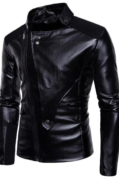 Mens motorcycle leather jacket zipper spring leather short jacket coat outwear