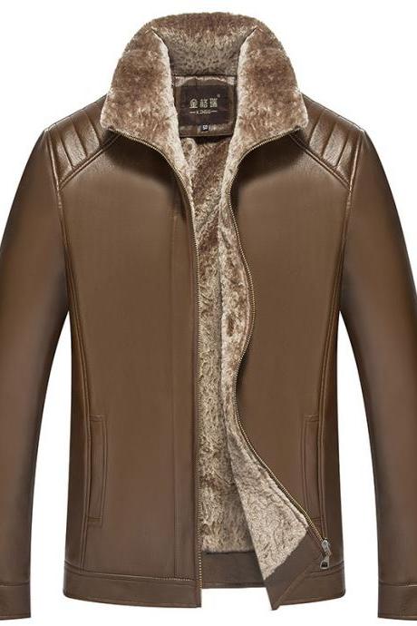 Business Mens Winter Fur Liner Jacket Thick Leather Jacket Fleece Coat Outwear