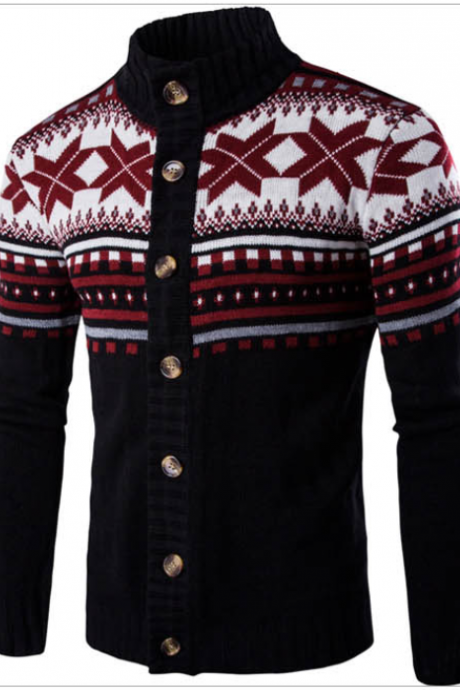  men Autumn winter new fashion sweater celebrity wind hit color jacquard design cardigan foreign trade casual tops
