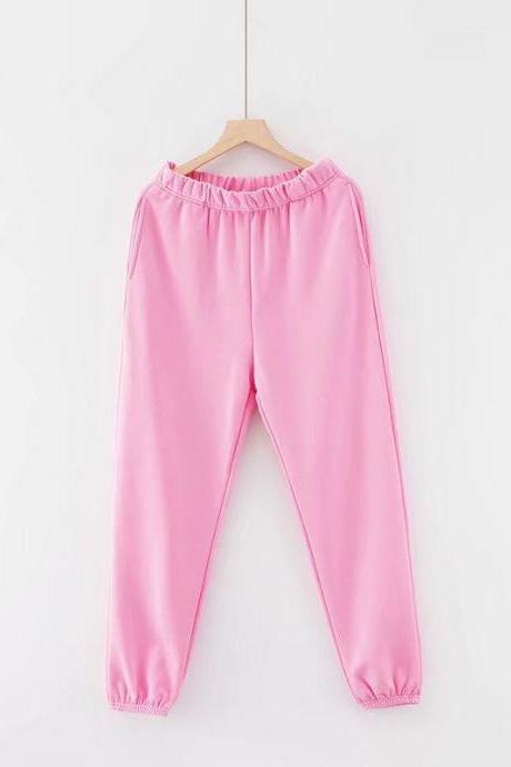 Women Pants Candy Color Wild Pure Sweatshirt High waist casual solid sports long trousers
