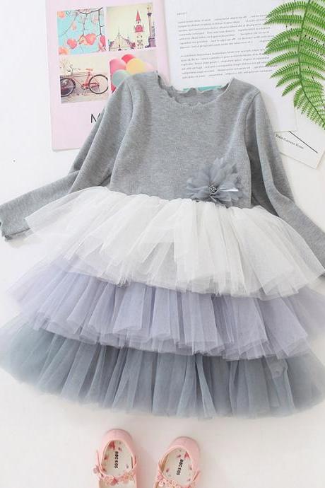  spring new children's clothing female long-sleeved princess skirt children's gradient cake skirt net skirt skirt girls dress