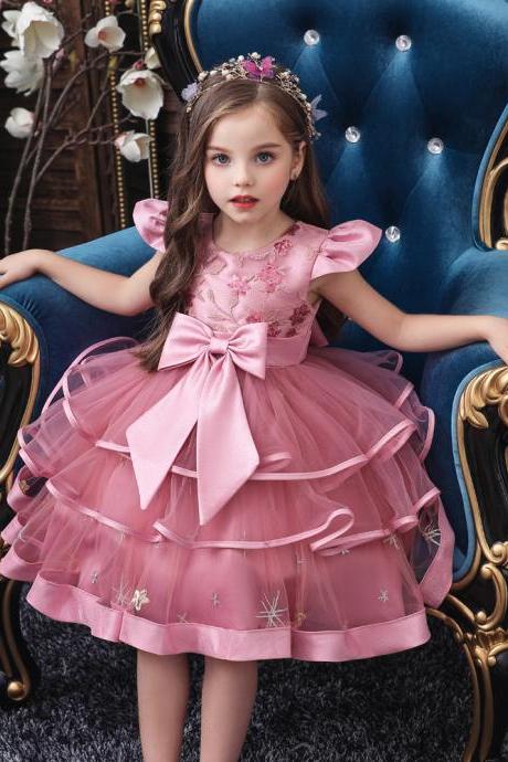 2020 Children Girls Dress Short-sleeved Sequined Princess Puff Flower Girl Wedding Show Catwalk Dress