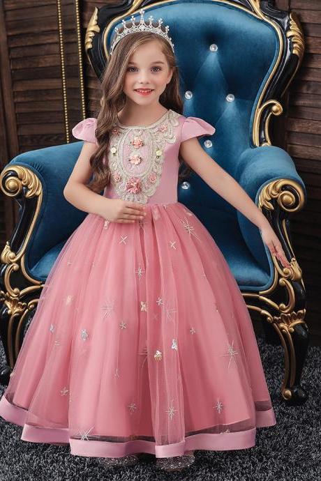 CUHK Girls dress Princess Short Sleeve Puffy Dress Children Court Wedding Piano Performance Dress