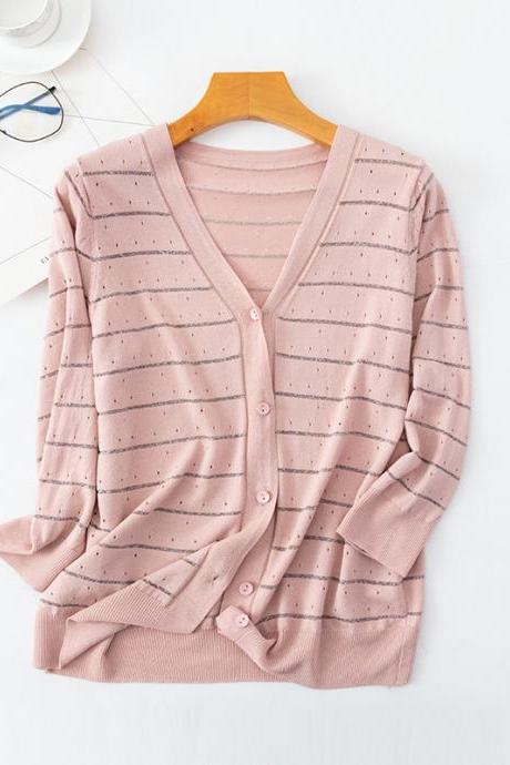  Spring Women Striped Cardigans 2020 Fashion Slim Ladies Knitted Sweater Long Sleeve Buttons Sweater