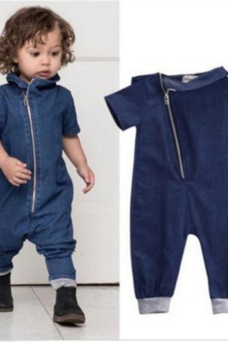Toddler Kids Denim Romper Fashion Zipper Baby Boy Girl Jumpsuit Outfit Clothes