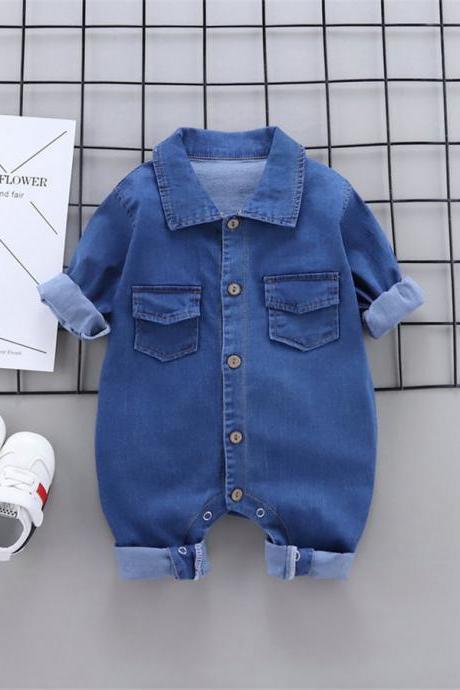 Infant Baby Jumpsuit Spring And Autumn Clothing Cotton Denim Long-sleeved Baby Boy Hakama Fashion Cute Clothes Cartoon Crawl Clothes