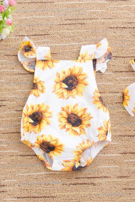  Newborn Baby Girl Sunflower Romper Summer Jumpsuit Bodysuit Headband Outfits