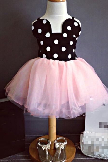 Hot fashion girls and girls summer Mickey dot cotton suspender mesh skirt princess dress