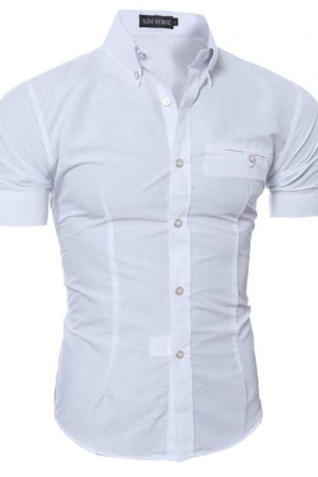 Men Slim Fit Shirt Short Sleeve Style Tops Casual Shirt Buttons Solid Formal Plus Size Top