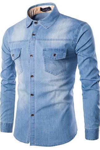 Men Long Sleeve Denim Shirt Casual High Quality Street Wearing Male Jean Tops