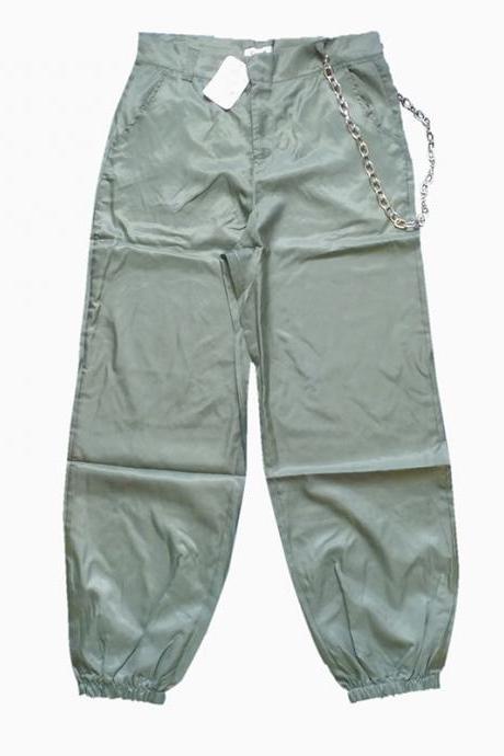 Women Cargo Pants Autumn Vintage Chain Joggers Baggy Trousers Streetwear New Push Up Mid Waist Pants
