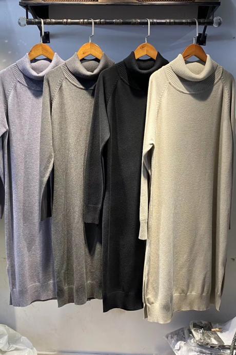  women autumn sweater dress,casual women sweater dress,Simple loose thin knit dress, mid-length women sweater dress, small over-the-knee hooded sweater dress,